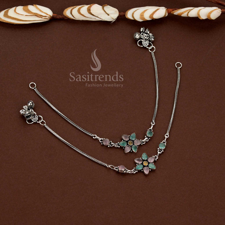 Oxidised floral motif chain AD anklets for casual and daily wear – Sasitrends