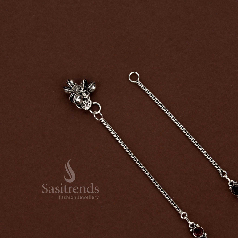 Oxidised floral motif chain AD anklets for casual and daily wear – Sasitrends