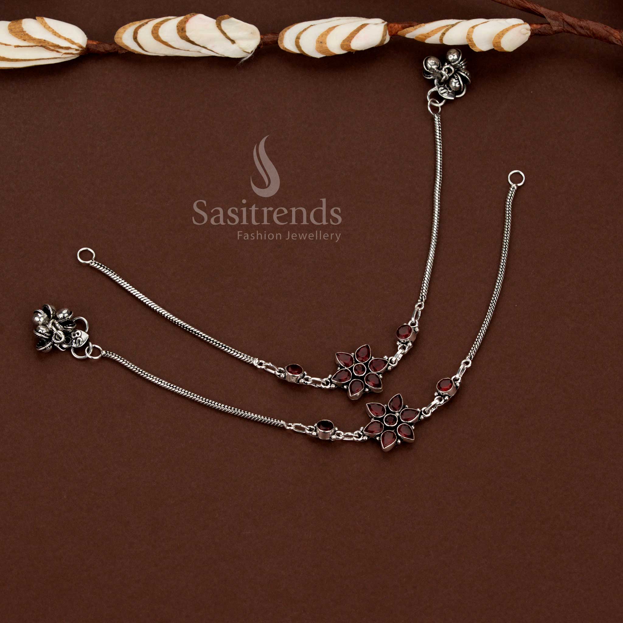 Oxidised floral motif chain AD anklets for casual and daily wear – Sasitrends
