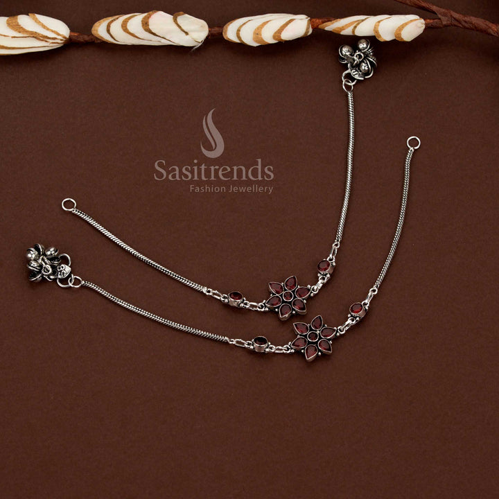 Oxidised floral motif chain AD anklets for casual and daily wear – Sasitrends