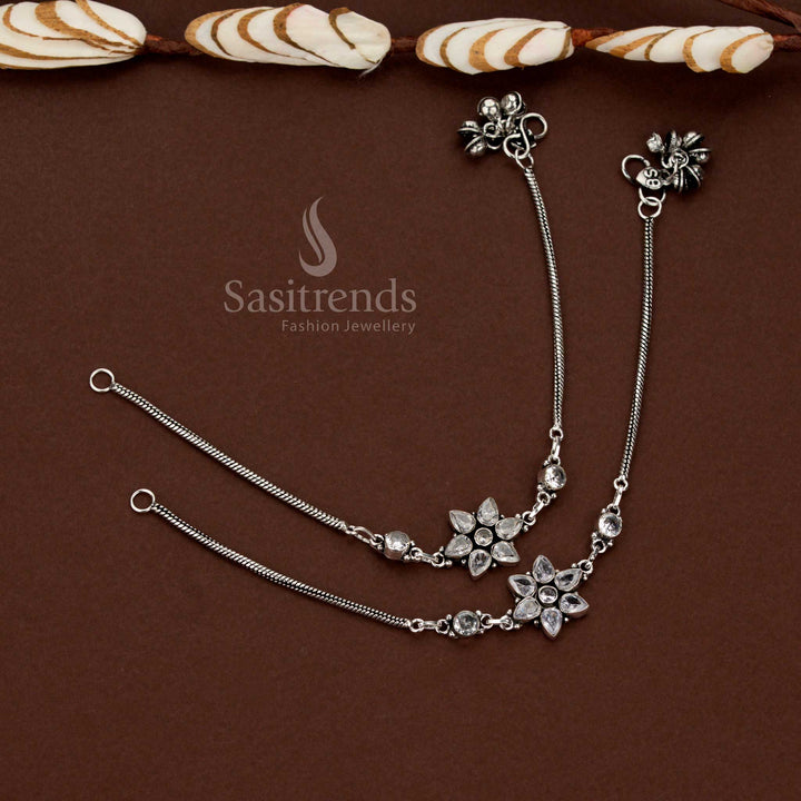 Oxidised floral motif chain AD anklets for casual and daily wear – Sasitrends