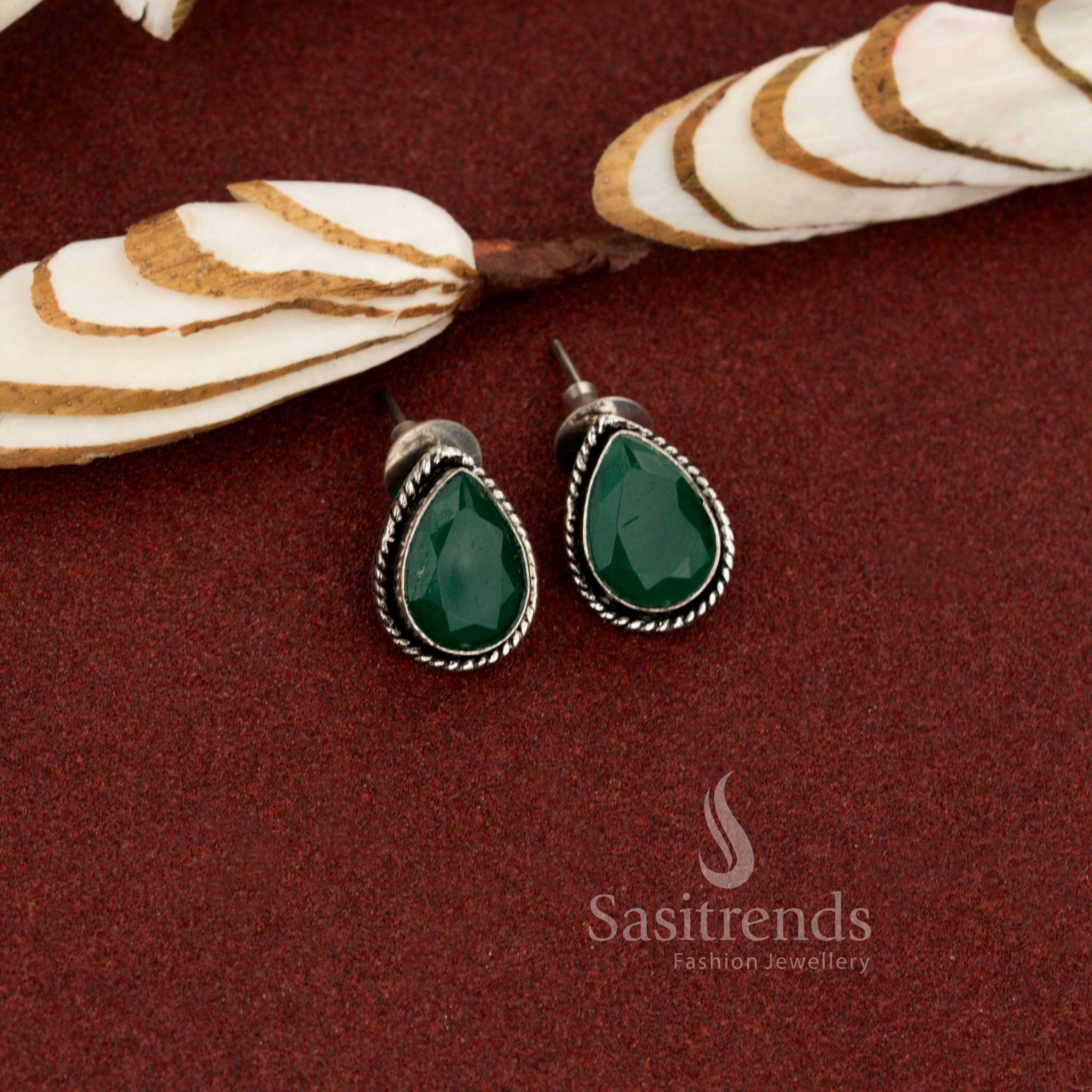 Oxidised Monalisa teardrop stud earrings for everyday casual wear – Sasitrends