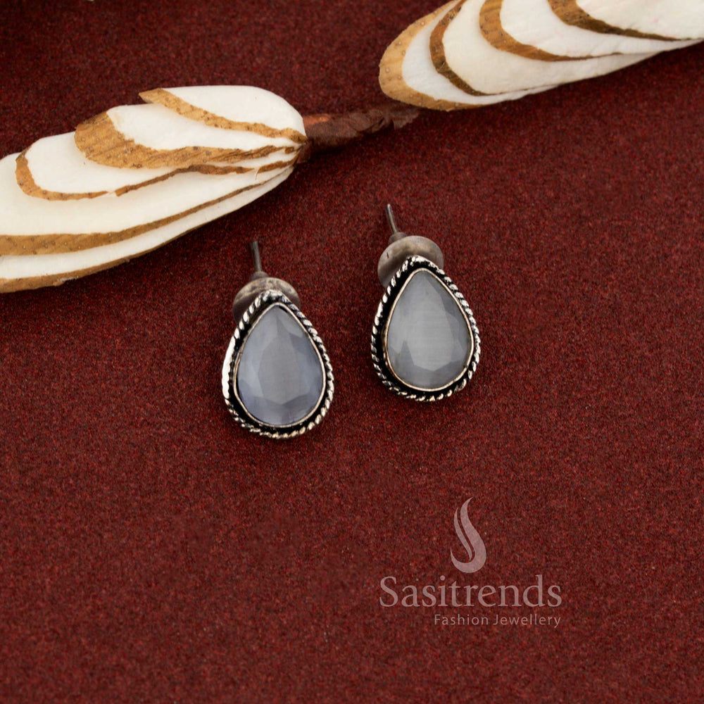 Oxidised Monalisa teardrop stud earrings for everyday casual wear – Sasitrends