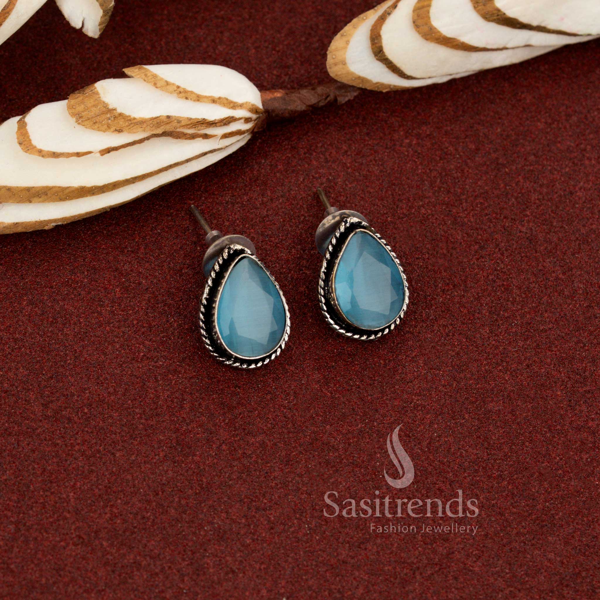Oxidised Monalisa teardrop stud earrings for everyday casual wear – Sasitrends 