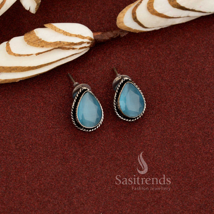 Oxidised Monalisa teardrop stud earrings for everyday casual wear – Sasitrends 