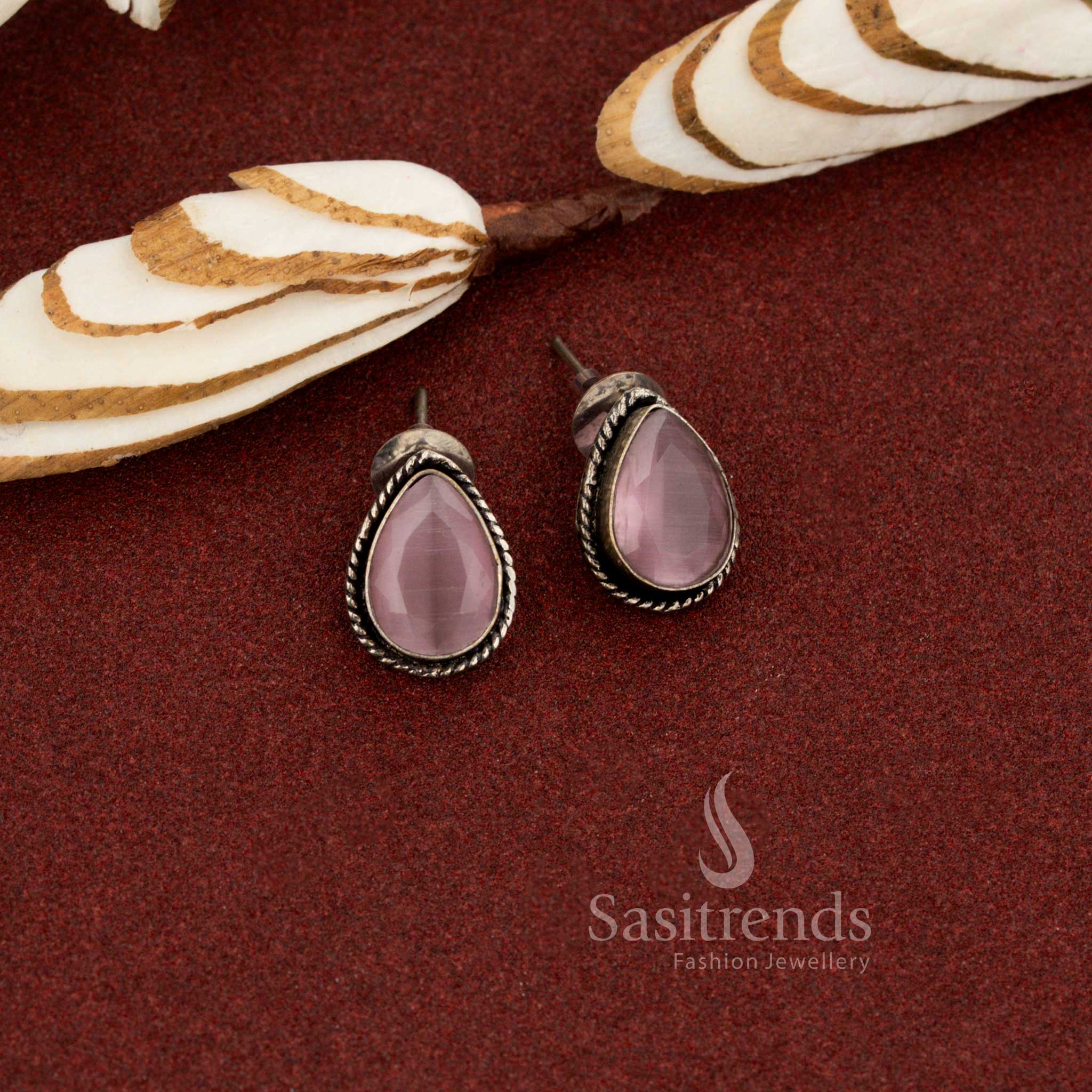 Oxidised Monalisa teardrop stud earrings for everyday casual wear – Sasitrends