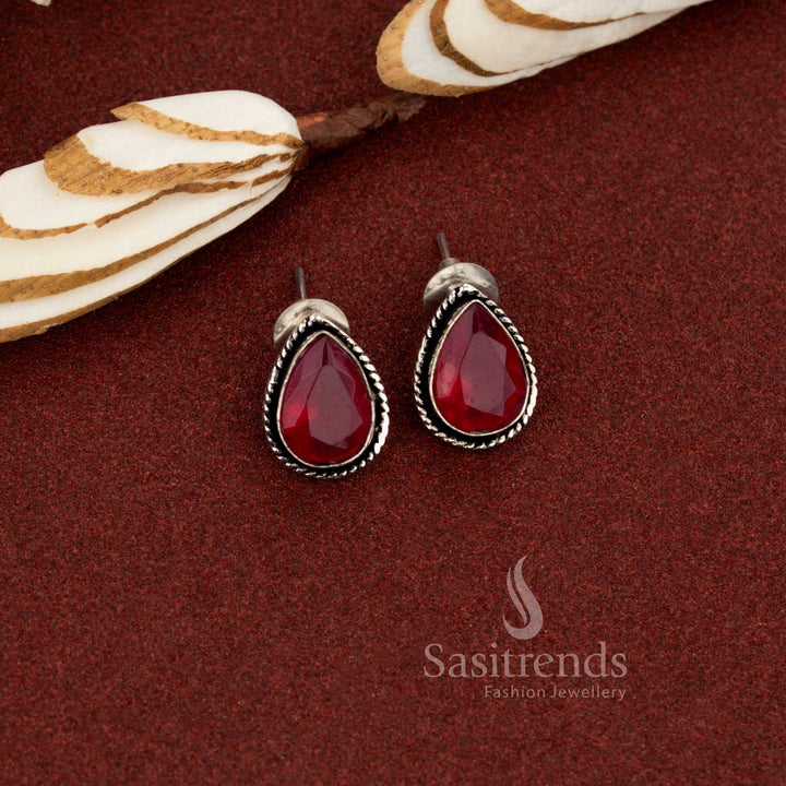 Oxidised Monalisa teardrop stud earrings for everyday casual wear – Sasitrends 