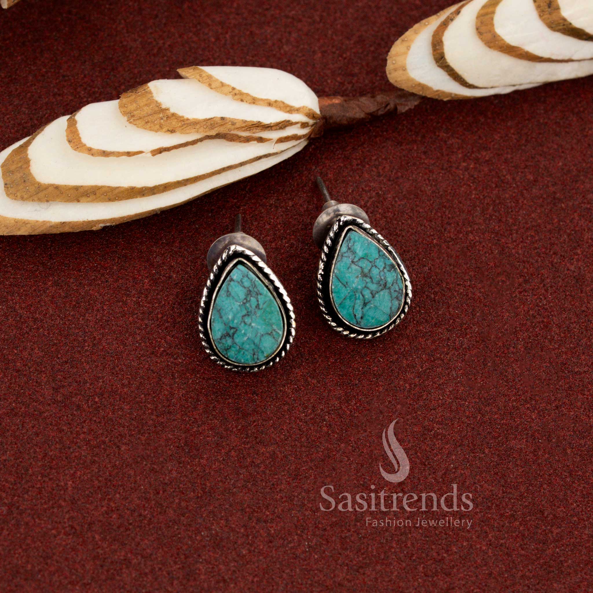 Oxidised Monalisa teardrop stud earrings for everyday casual wear – Sasitrends