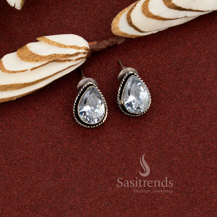 Oxidised Monalisa teardrop stud earrings for everyday casual wear – Sasitrends