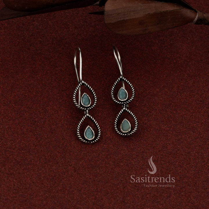 Oxidised silver 2 tier teardrop fish hook earrings for daily and evening wear – Sasitrends