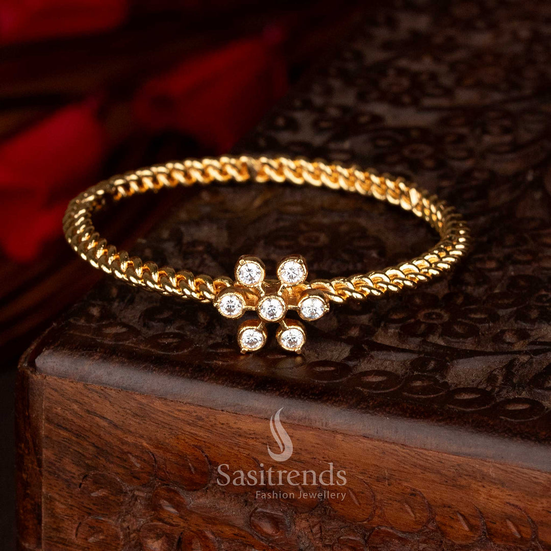 Impon micro gold plated floral crystal kada bangle with real-gold-like glow – Sasitrends