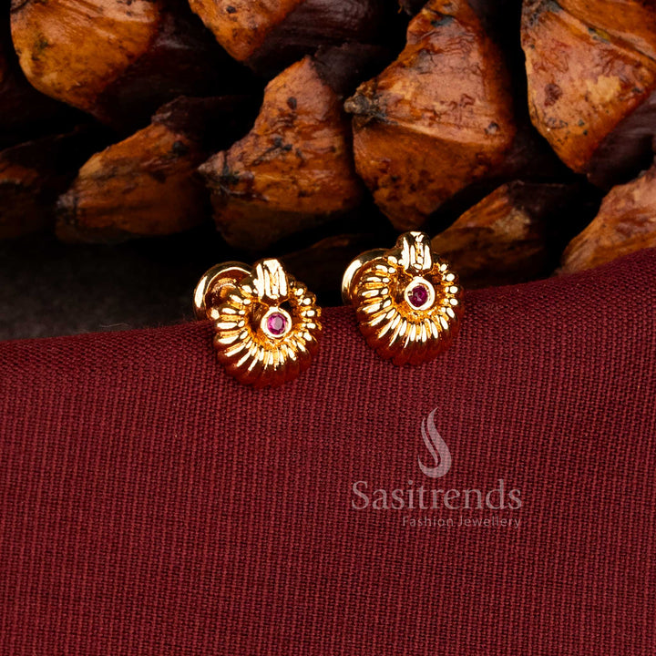 Impon Micro Gold Plated Sunburst Design Stud Earrings with Ruby Center- Sasitrends