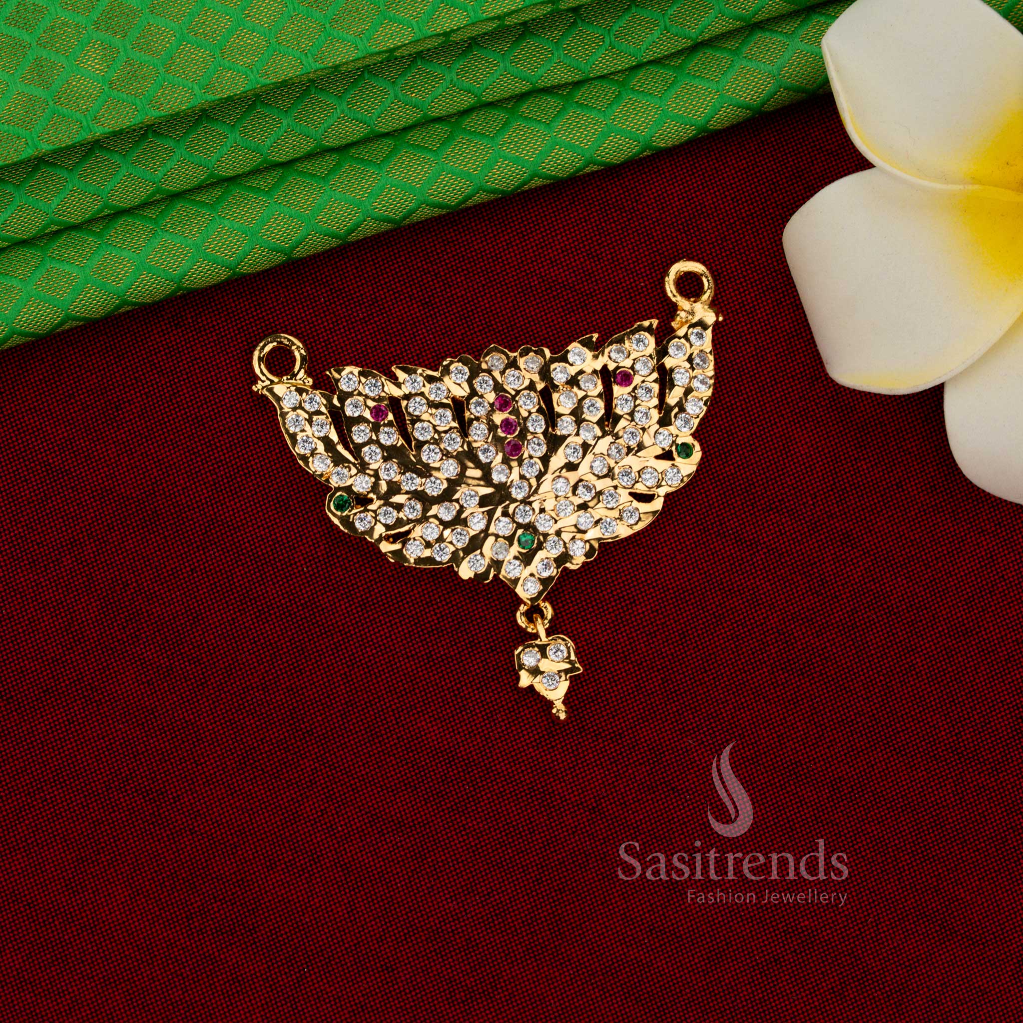 Colorful glow impon micro gold plated AD stone lotus pavé necklace multi perfect for bridal sarees and cultural celebrations – Sasitrends