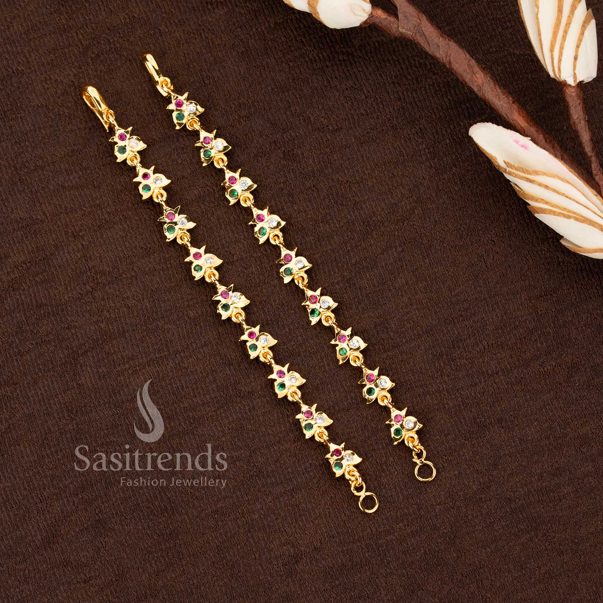 Traditional Impon Gati Micro Gold Plated Tri-Leaf Bud Motif Matil – Guaranteed Jewellery look like real gold - Sasitrends