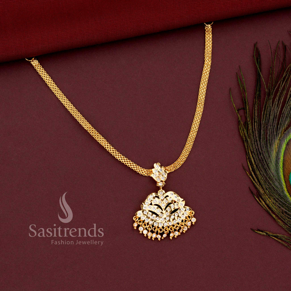 Beautifully crafted five metal gold-plated necklace design with dangling stone droplets - Sasitrends