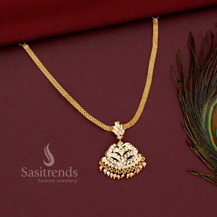Beautifully crafted five metal gold-plated necklace design with dangling stone droplets - Sasitrends