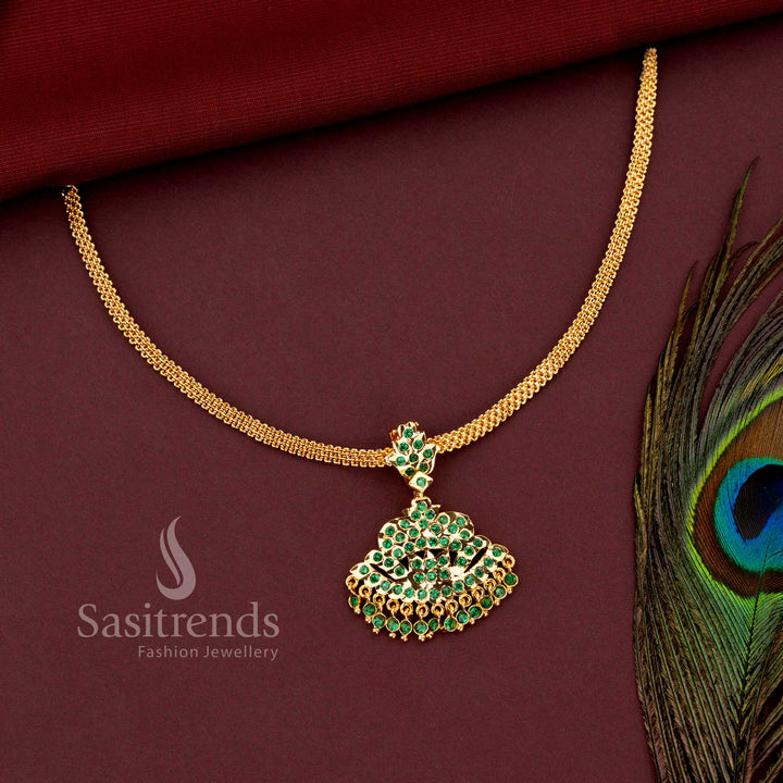 Festive and bridal wear traditional South Indian impon addigai necklace with a bright gold finish - Sasitrends.