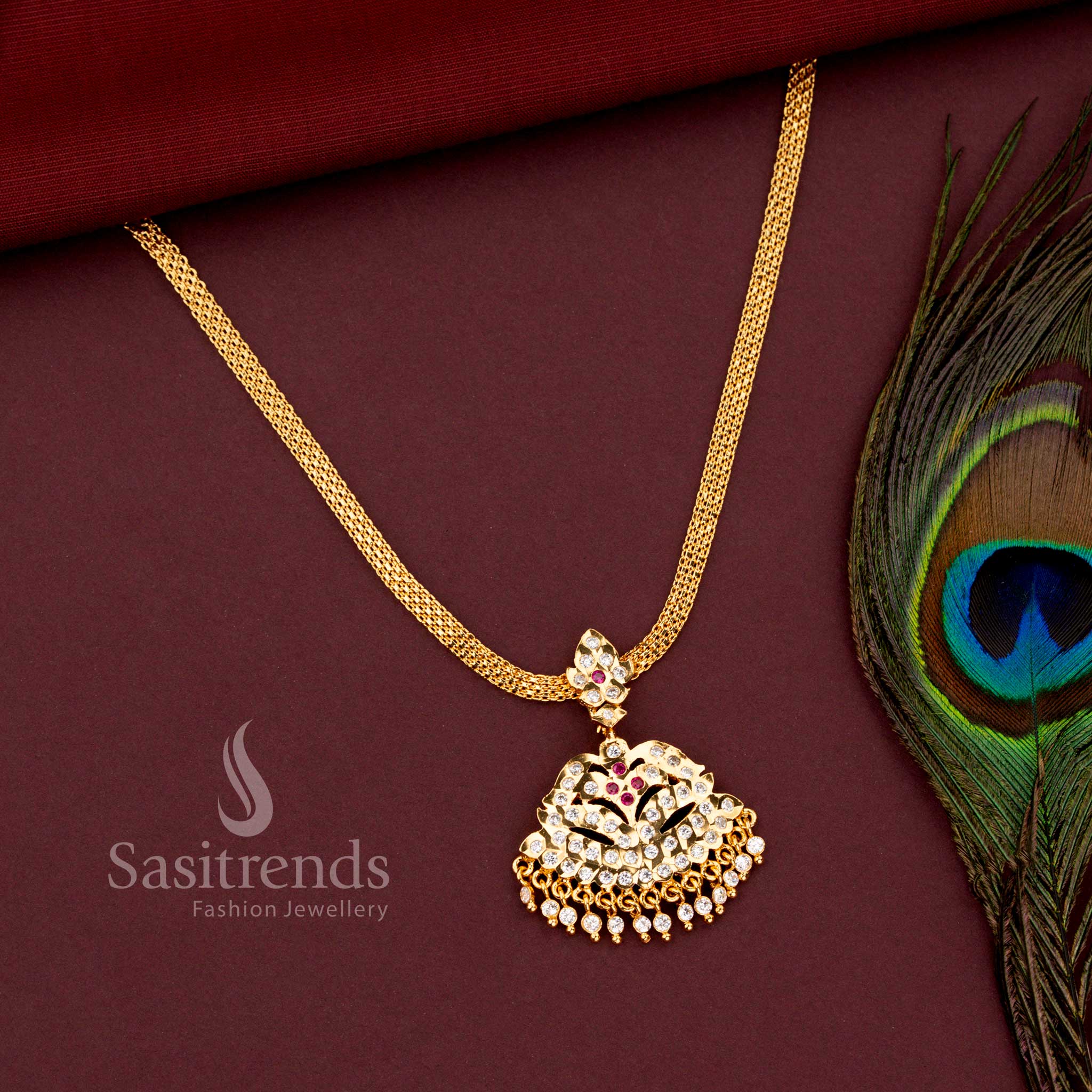 Elegant impon micro gold plated shantam addigai necklace with glittering stones - Sasitrends.