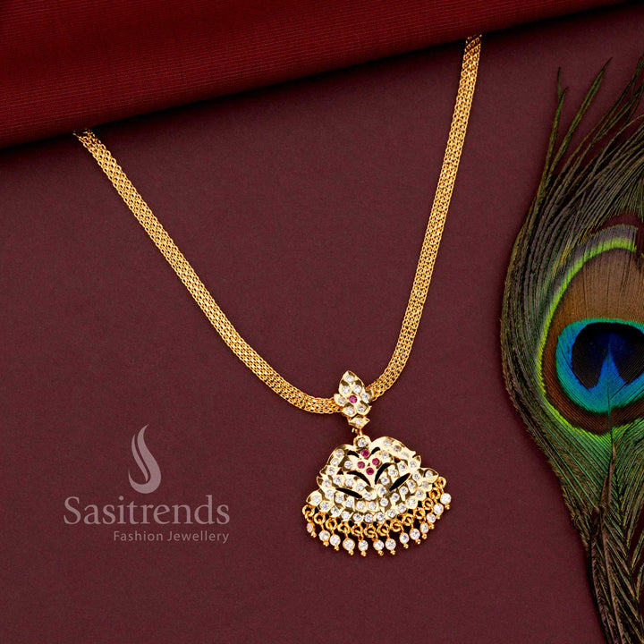 Elegant impon micro gold plated shantam addigai necklace with glittering stones - Sasitrends.