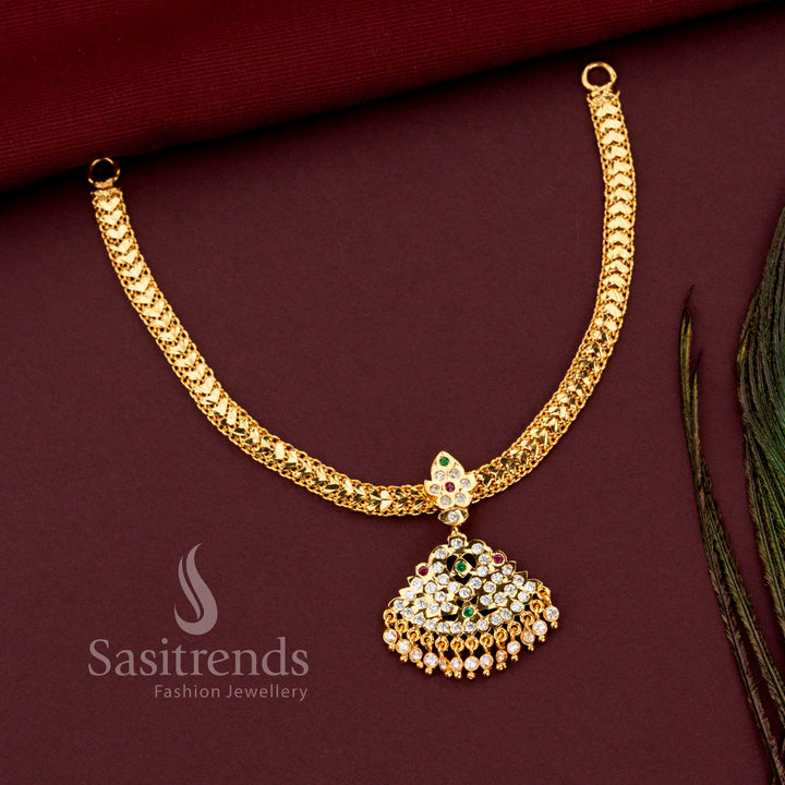 Impon micro gold plated festive necklace with artistic Multi AD stone pendant 
