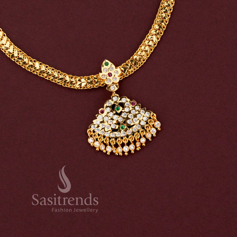 Impon micro gold plated festive necklace with artistic Multi AD stone pendant 