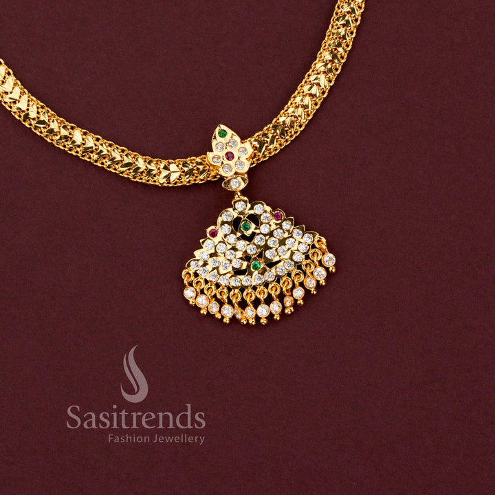 Impon micro gold plated festive necklace with artistic Multi AD stone pendant 