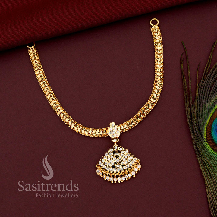 Impon micro gold plated festive necklace with artistic White AD stone pendant 