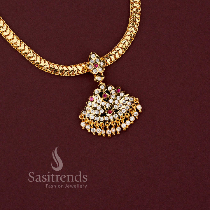 Impon micro gold plated festive necklace with artistic White ruby AD stone pendant 