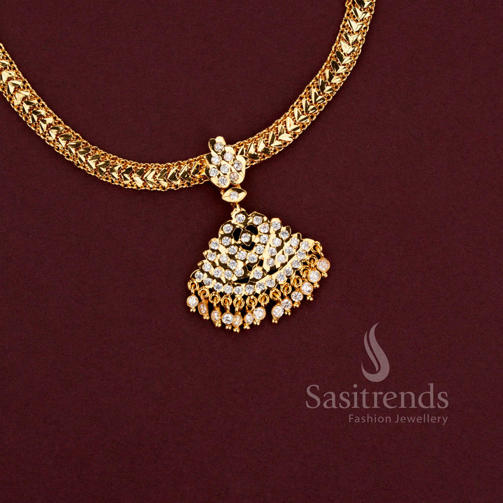 Impon Micro Gold Plated Traditional Gati Necklace with Curved AD Stone Pendant | Premium 1 Gram 24K Gold Look Jewellery