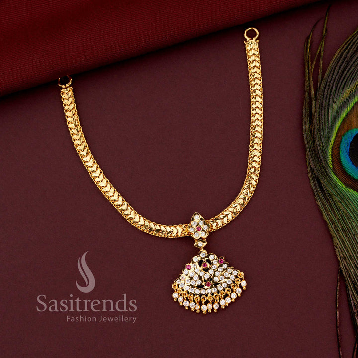 Impon micro gold plated festive necklace with artistic White Ruby AD stone pendant 