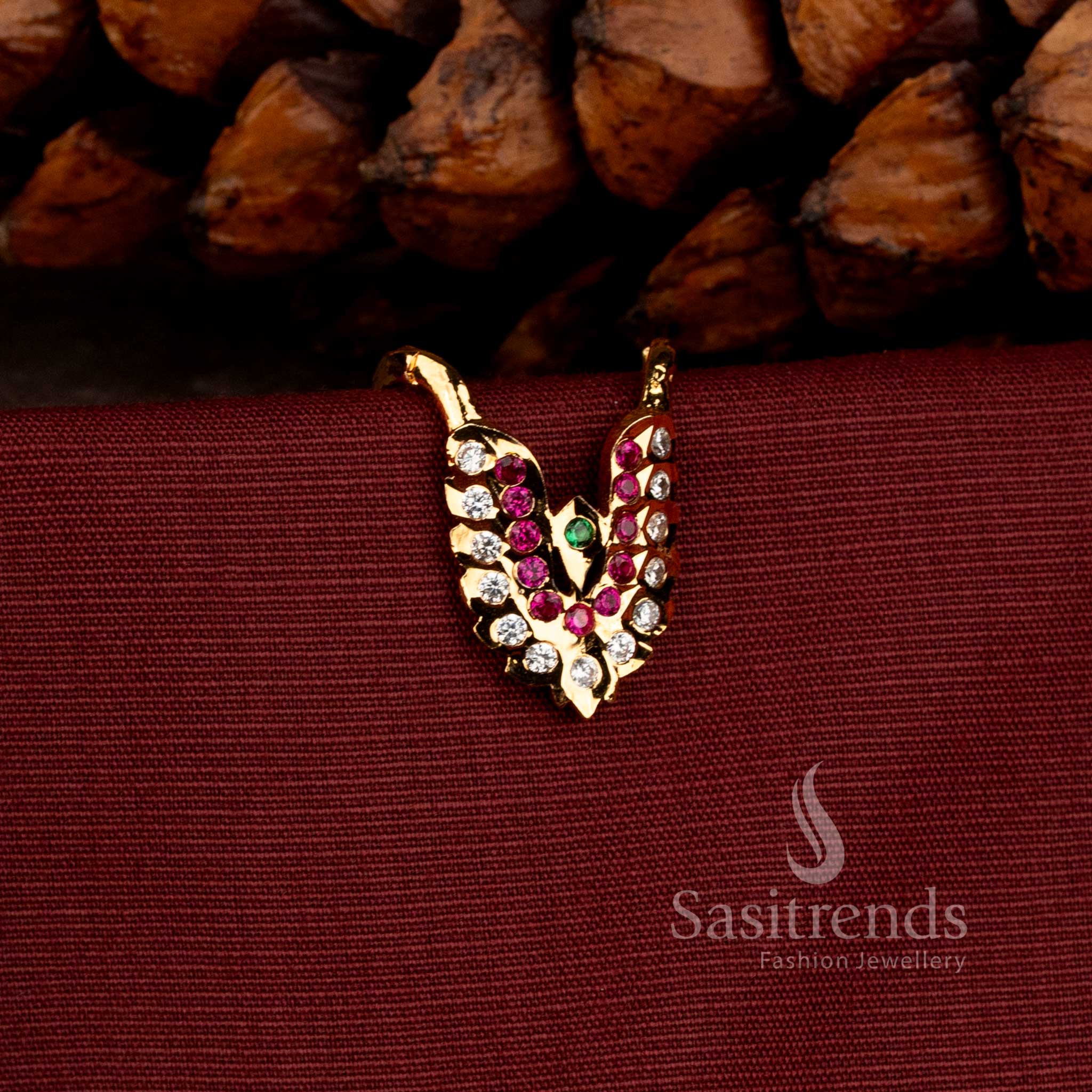 Radiant Impon Gati 24K micro gold plated ring with curved dual V motif and AD stone detailing in white ruby sparkle perfect for festive occasions and traditional gatherings – Sasitrends