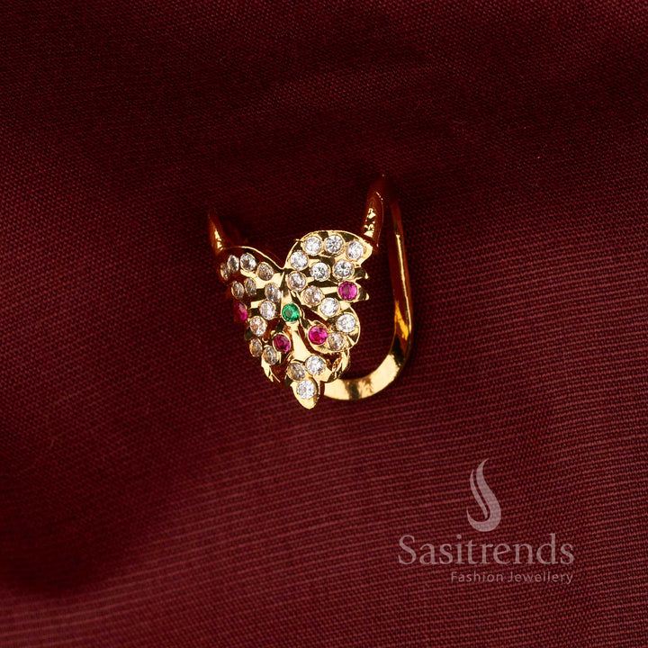 Traditional Impon One Gram 24K Micro Gold Plated Adjustable Gati Finger Ring with Sparkling AD Stones - Sasitrends