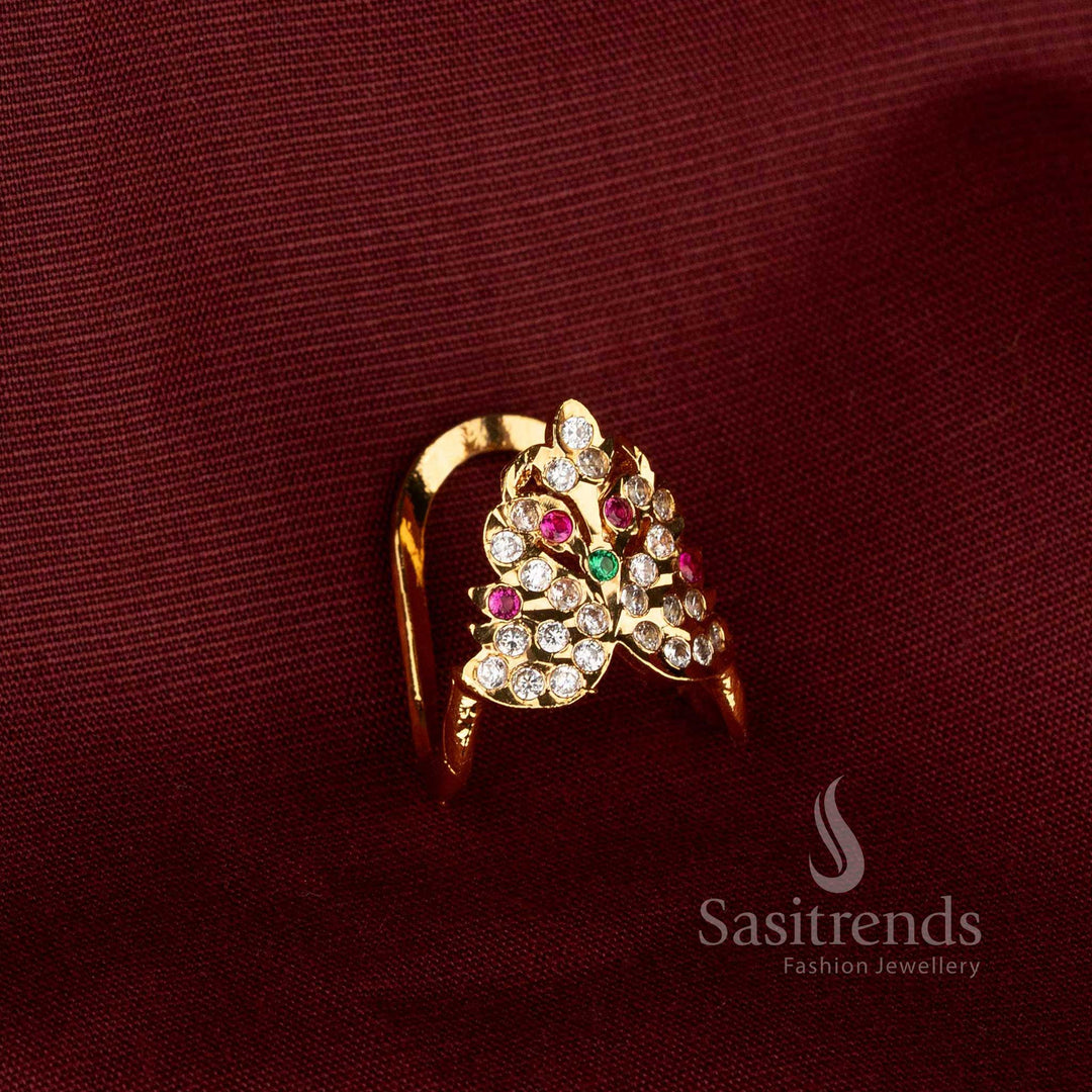 Traditional Impon One Gram 24K Micro Gold Plated Adjustable Gati Finger Ring with Sparkling AD Stones - Sasitrends