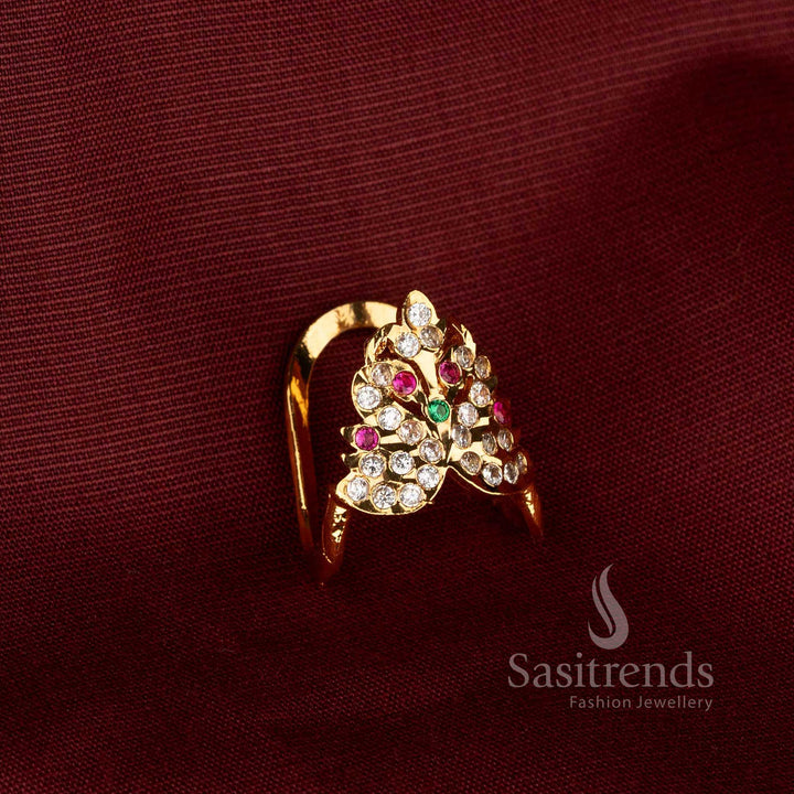Traditional Impon One Gram 24K Micro Gold Plated Adjustable Gati Finger Ring with Sparkling AD Stones - Sasitrends