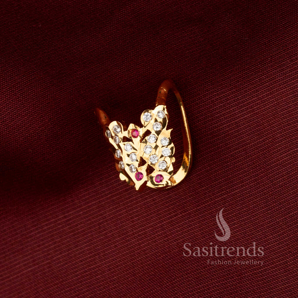 Elegant Impon Micro Gold Plated Openable Ring with Curved AD Stone Motif - Sasitrends