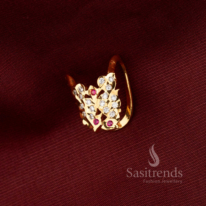 Elegant Impon Micro Gold Plated Openable Ring with Curved AD Stone Motif - Sasitrends