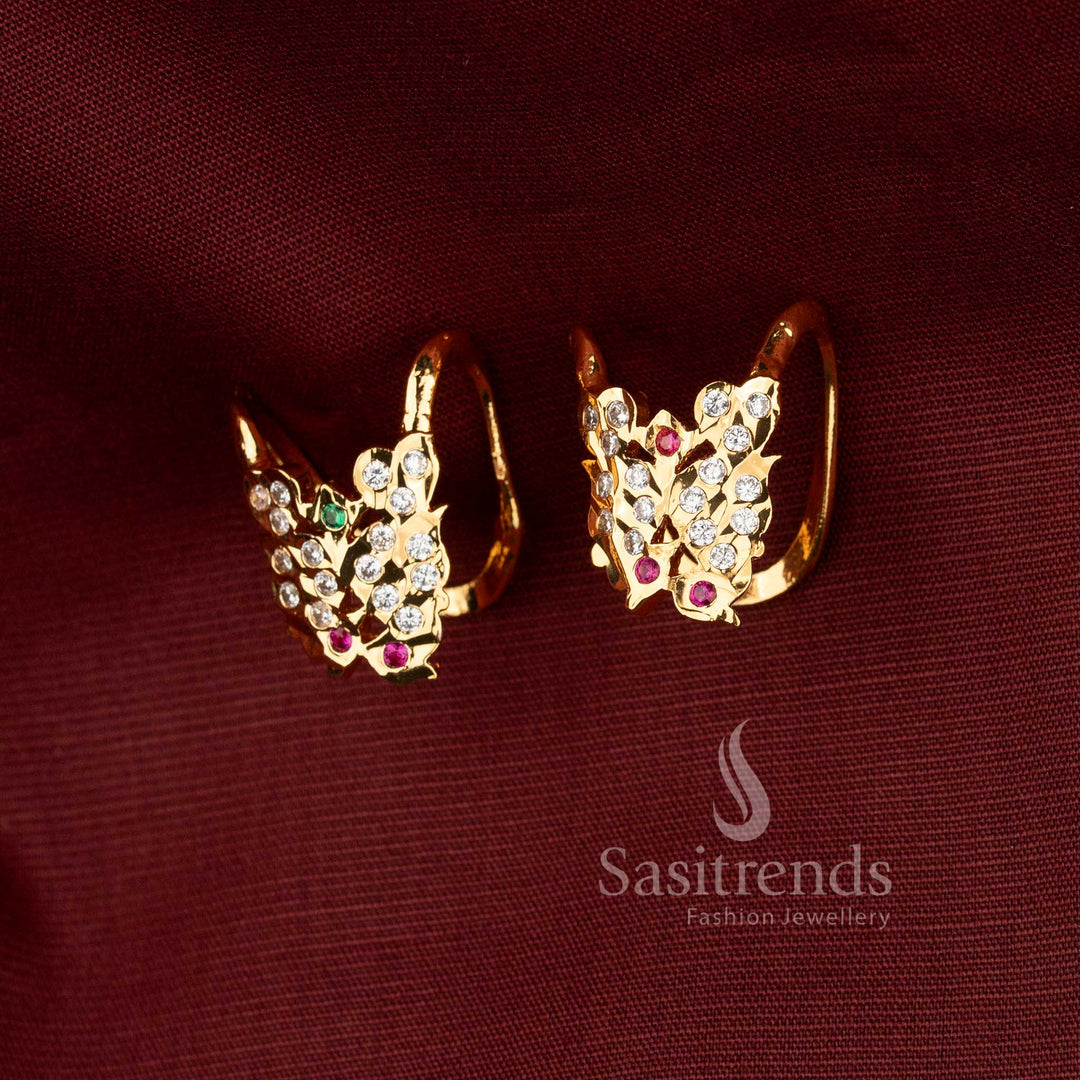 Impon One Gram 24K Micro Gold Plated Openable Gati Ring with Curved Dual-V AD Stone Motif - Sasitrends