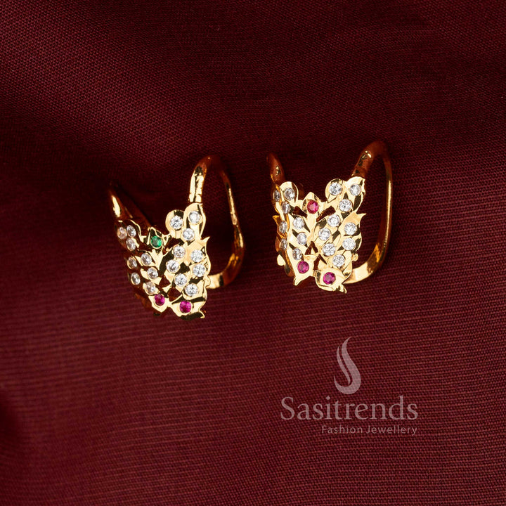 Impon One Gram 24K Micro Gold Plated Openable Gati Ring with Curved Dual-V AD Stone Motif - Sasitrends