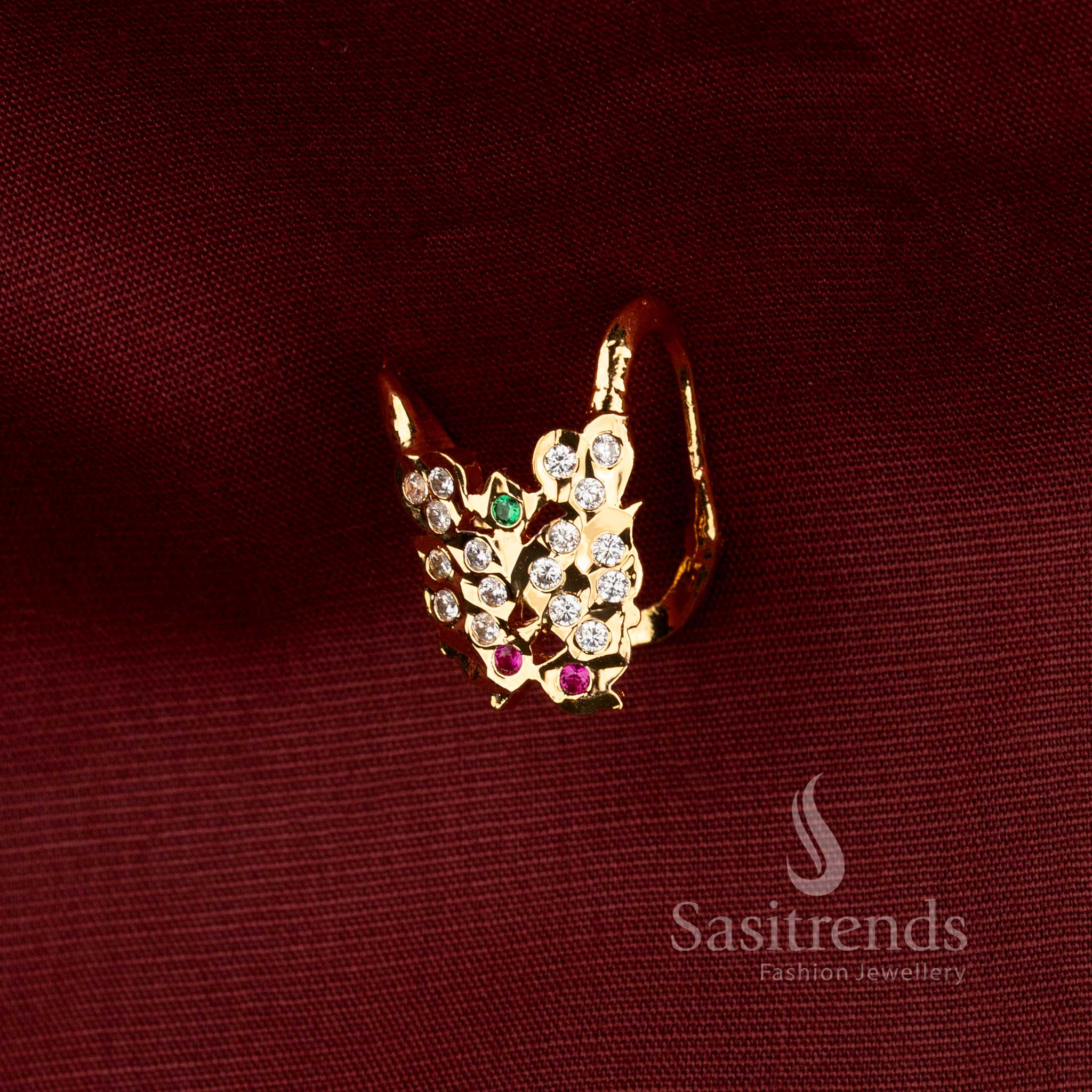  Impon Micro Gold Plated Openable Ring with Curved AD Stone Motif - Sasitrends