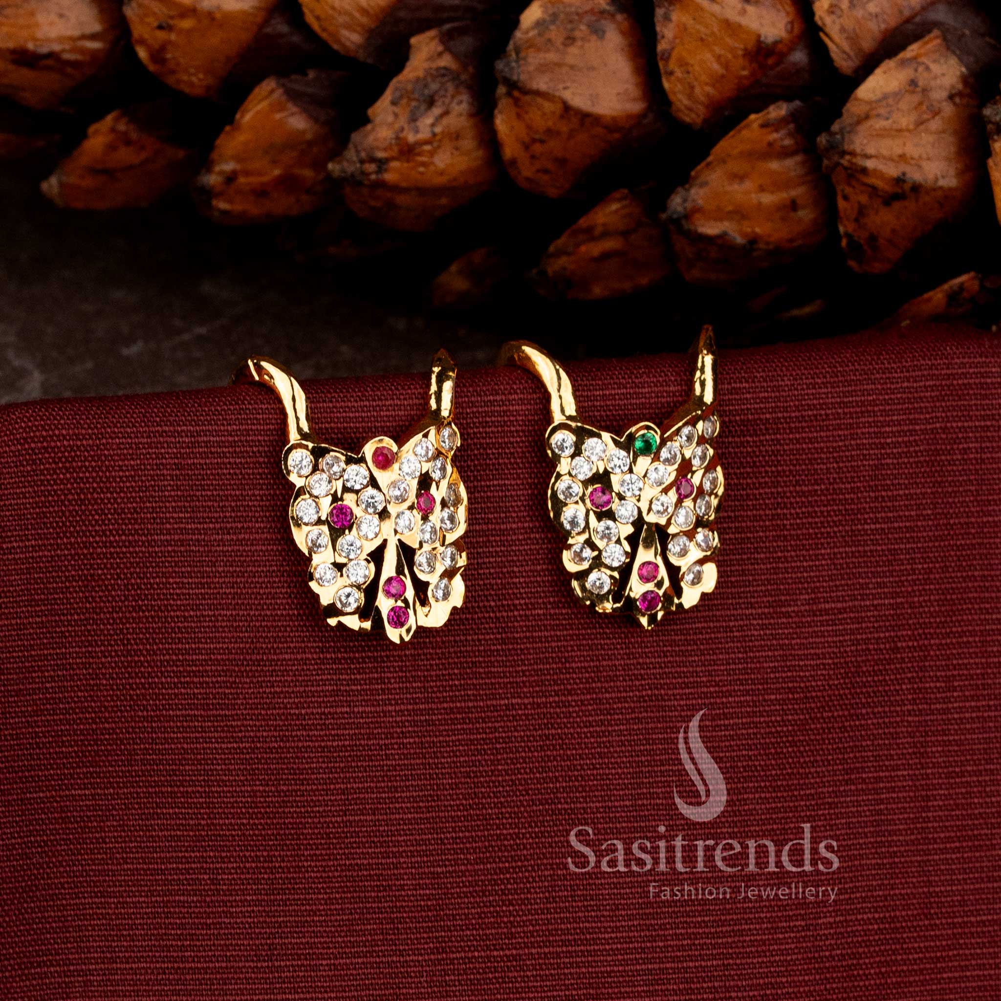 Impon Micro Gold Plated AD Stone Drop Earrings for South Indian Festive Wear - Sasitrends