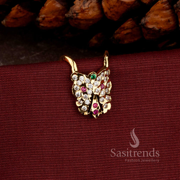 Traditional Impon Micro Gold Plated Curved Leaf AD Stone Drop Earrings - Sasitrends