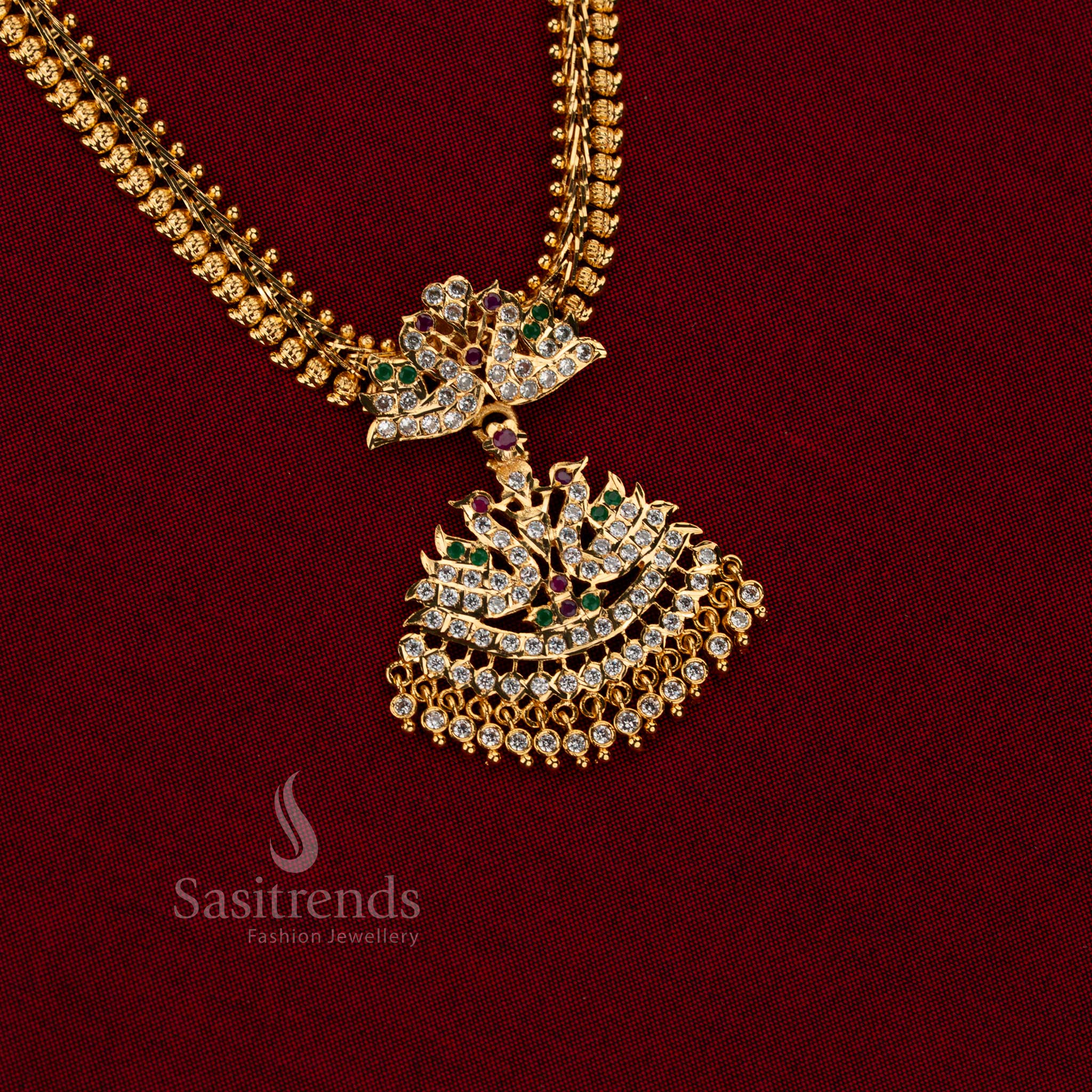 One gram jewellery style swan Muvvala haaram with golden beads - Sasitrends