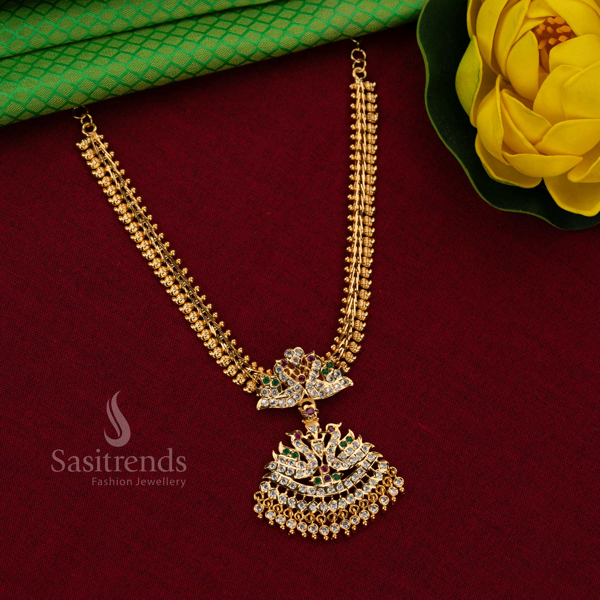 One gram jewellery style swan Muvvala haaram with golden beads - Sasitrends