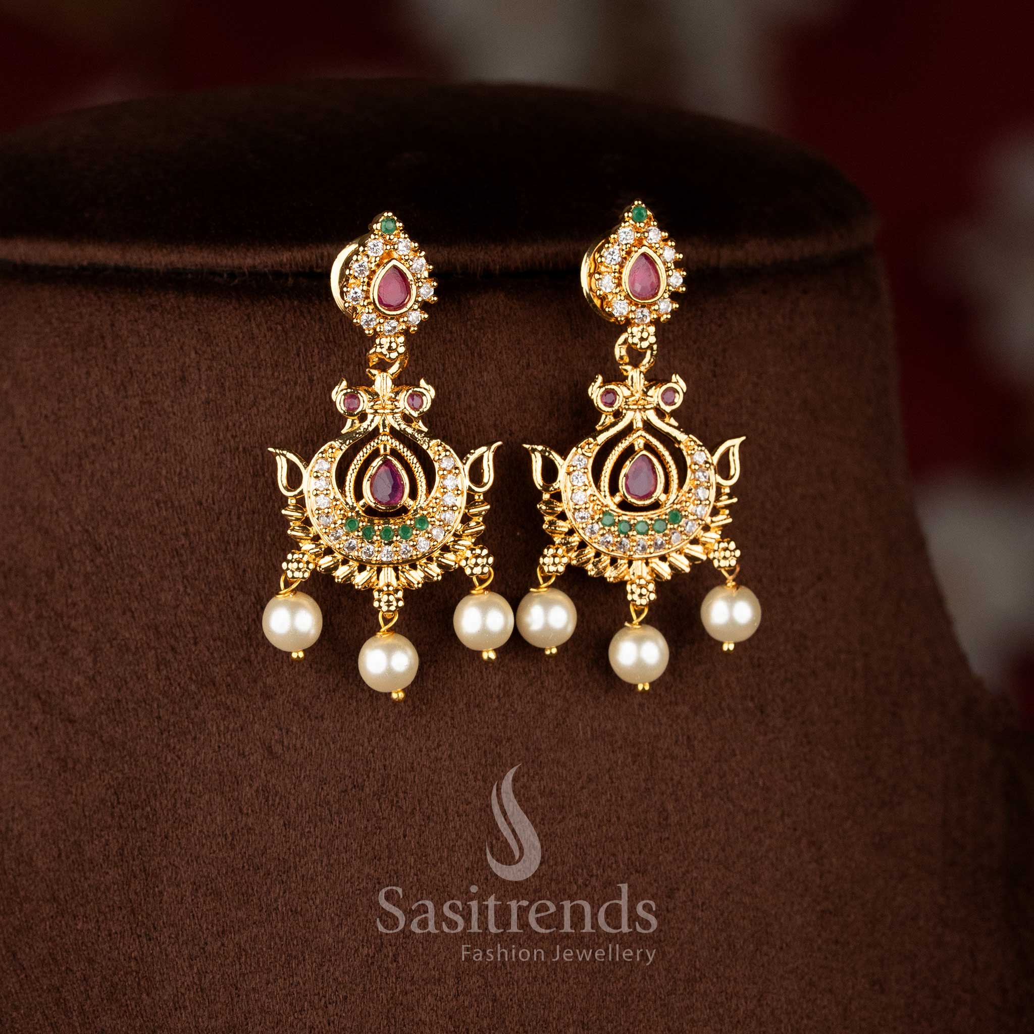 Rhythmic impon earrings in multicolour inspired by peacock grace, pear glow and pearls – Sasitrends