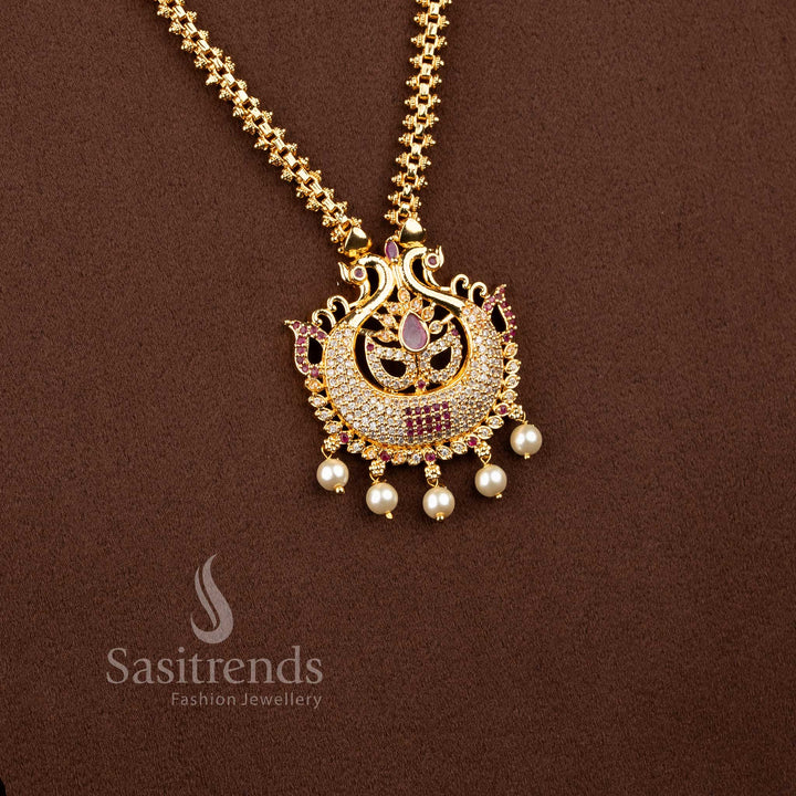 Classic one gram necklace set in white ruby radiating pear light with elegant pearls – Sasitrends