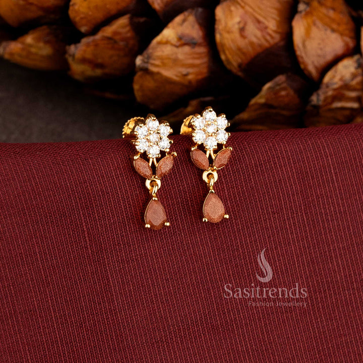 Radiant micro gold plated brown Pear stone floral drop earrings for women sasitrends