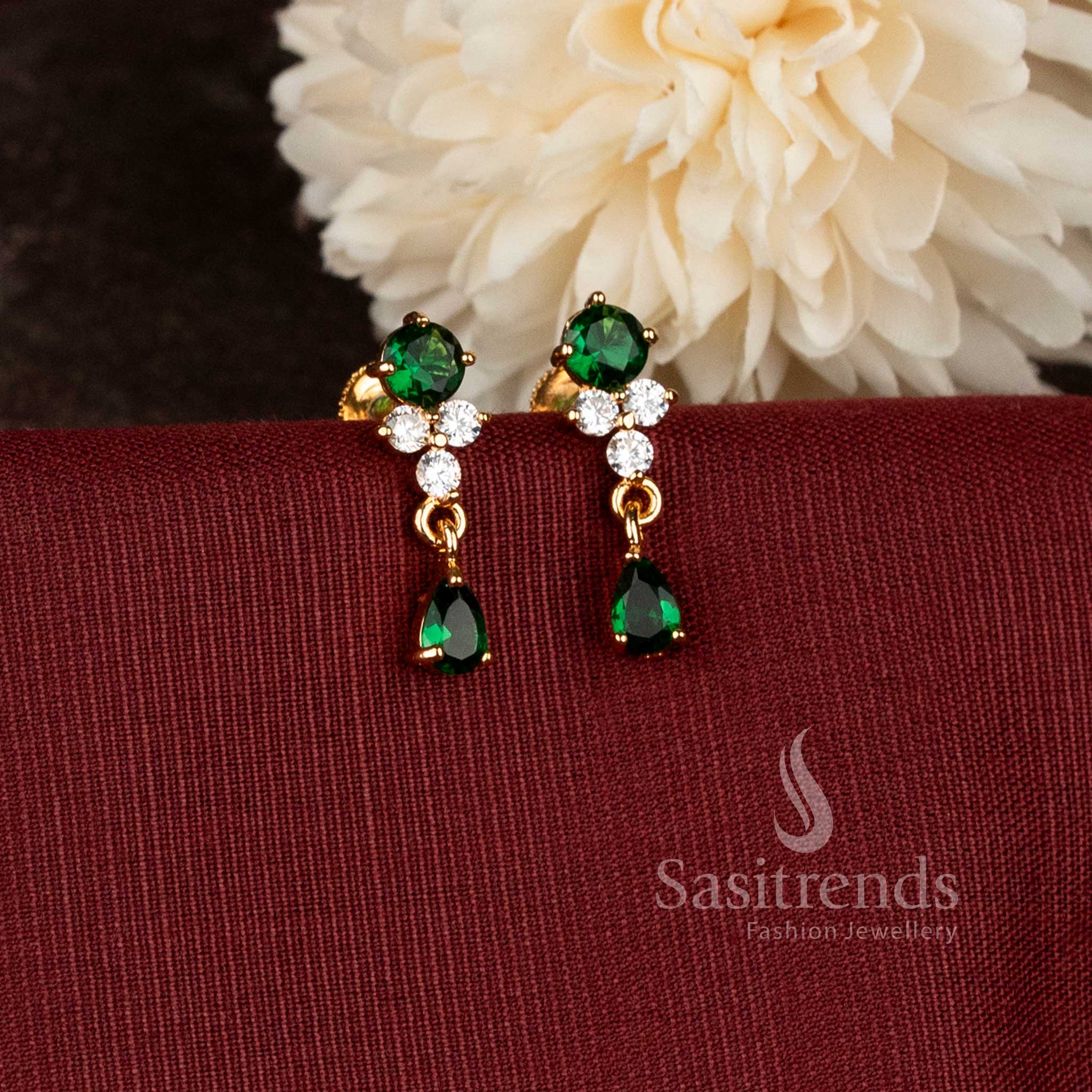 Luminous evergreen micro gold plated american diamond teardrop earrings for women - Sasitrends
