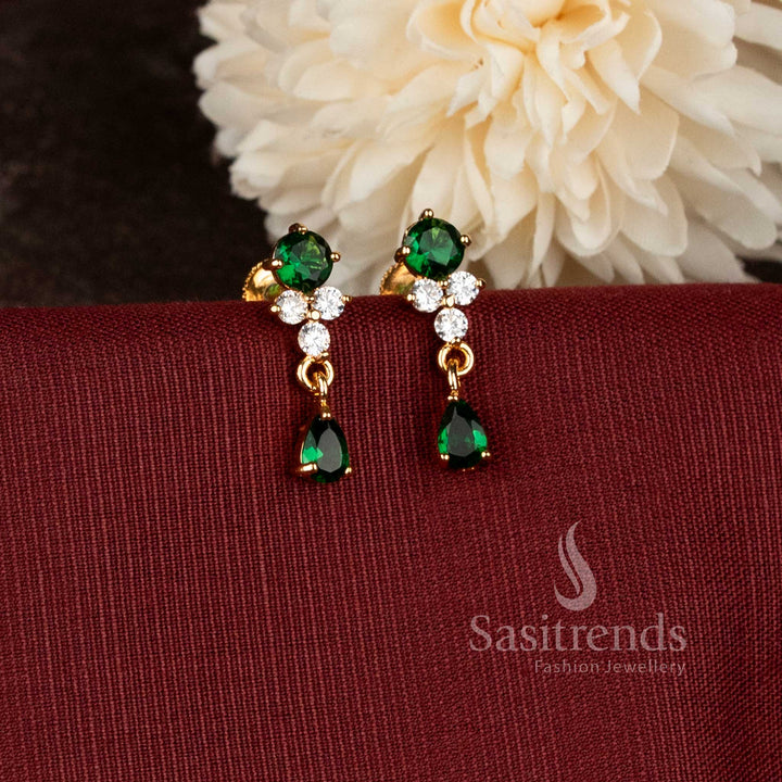 Luminous evergreen micro gold plated american diamond teardrop earrings for women - Sasitrends