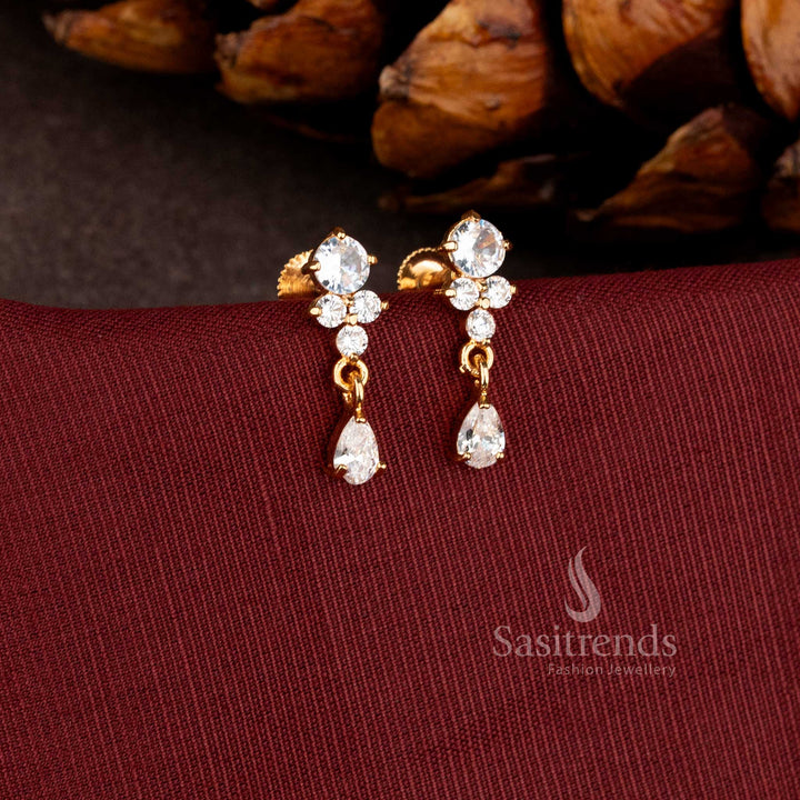 Luminous Heritage-Inspired Micro Gold Plated American Diamond Teardrop Drop Earrings - Sasitrends