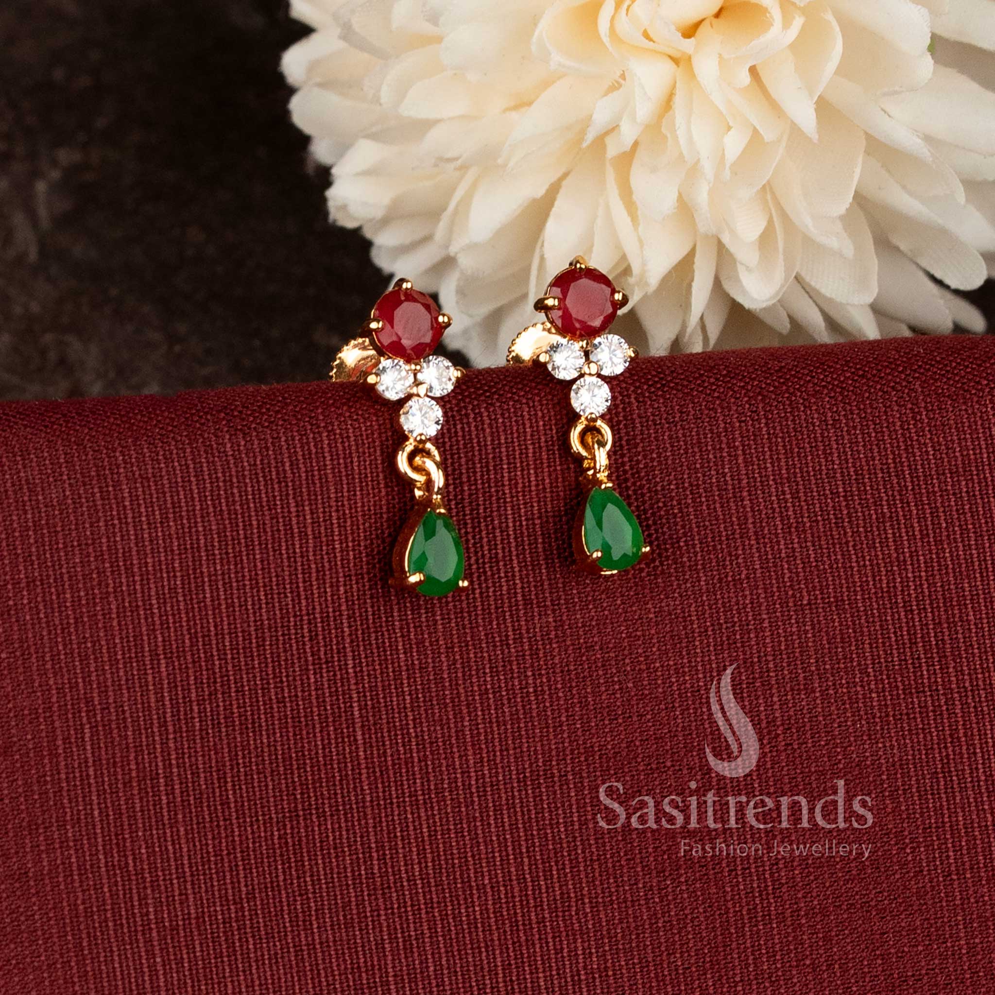 Luminous micro gold plated american diamond teardrop earrings for women - Sasitrends
